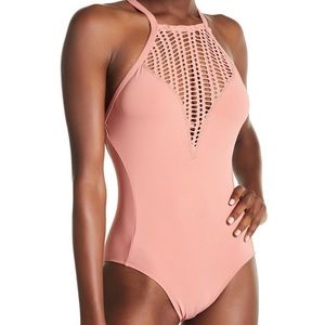 Robin Piccone Swimsuit Sophia One Piece 4 Halter Crochet Coral Beach Y2K 2000s